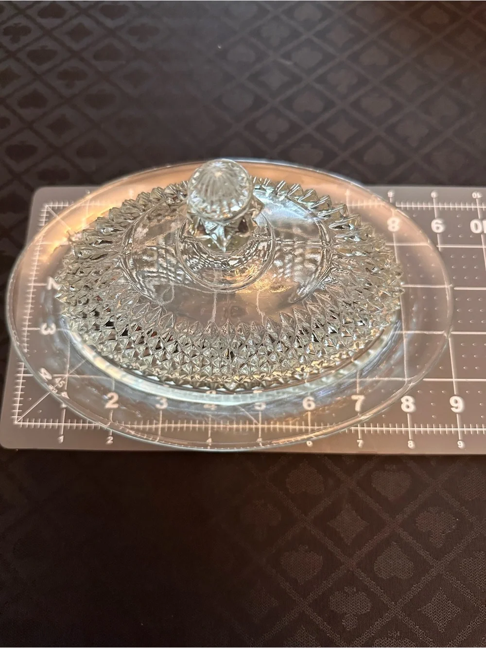 Vintage Indiana Glass Diamond Point Clear Covered Butter Dish Dome Lid